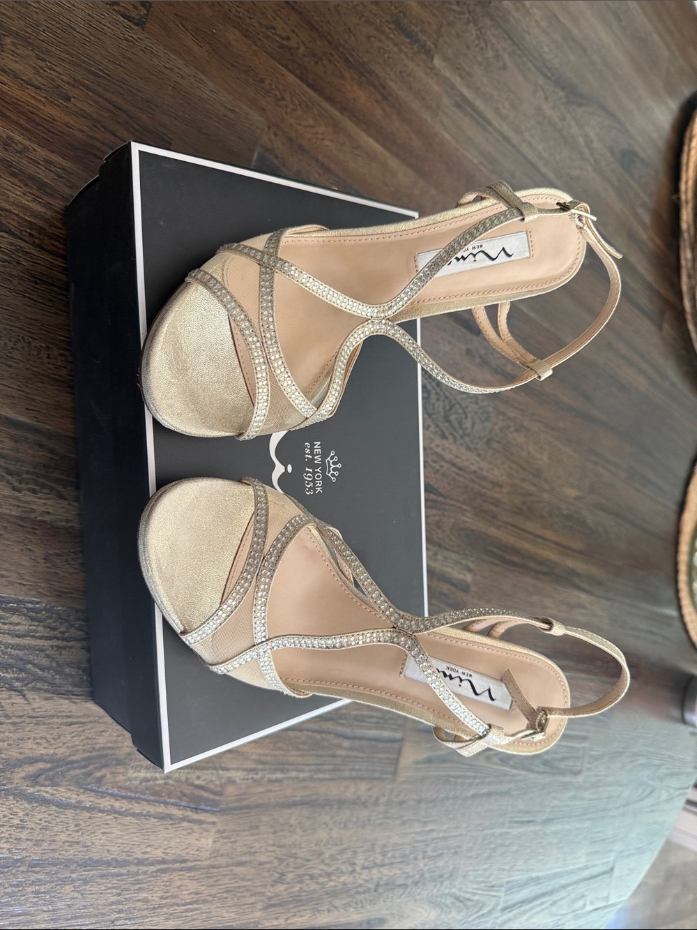 Nina Metallic Gold Rhinestone Strappy Heels